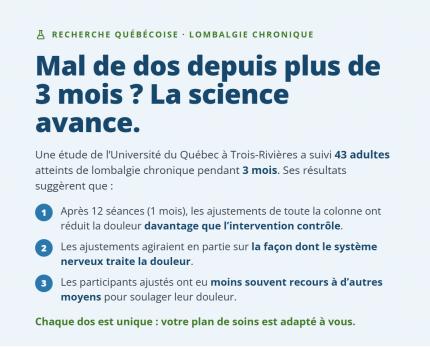 Soulagement de la douleur lombaire chronique - projet de recherche UQTR